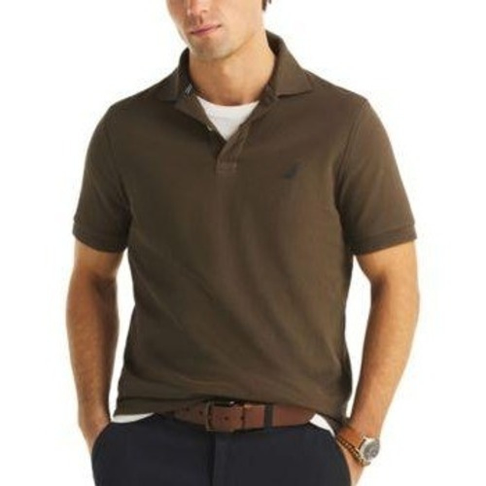 NWT Nautica Performance Deck Polo Men's Large Brown Cotton Blend Classic
